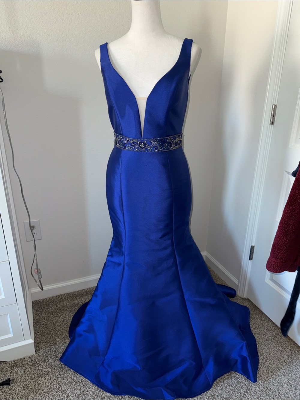 Royal Blue Beaded Waist Mermaid Formal Gown